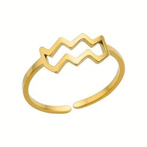 Women’s Aquarius Gold Zodiac Ring Adjustable Stainless Steel Astrology Jewelry